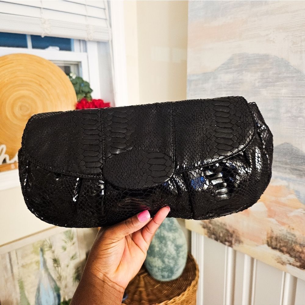 New York & Company Glazed Pythan Print Statement Clutch.